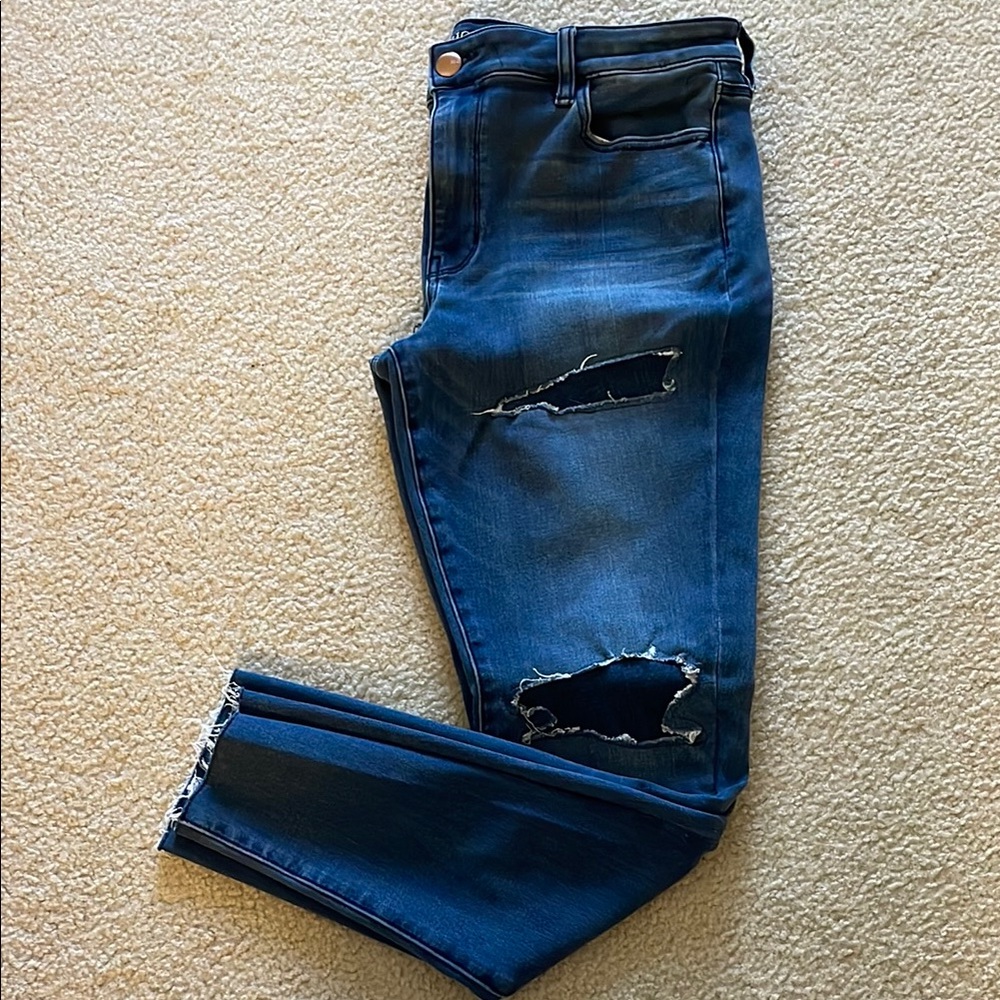 AEO Distressed 360 Super Stretch High Rise Jegging, Size 16